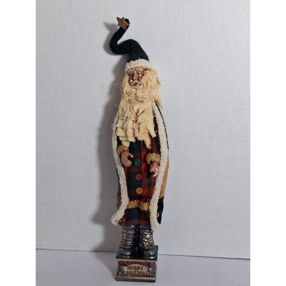 Folk Art Old World Santa Claus with Fabric Hair Coat Spools Buttons 13" Figurine - Picture 2 of 8
